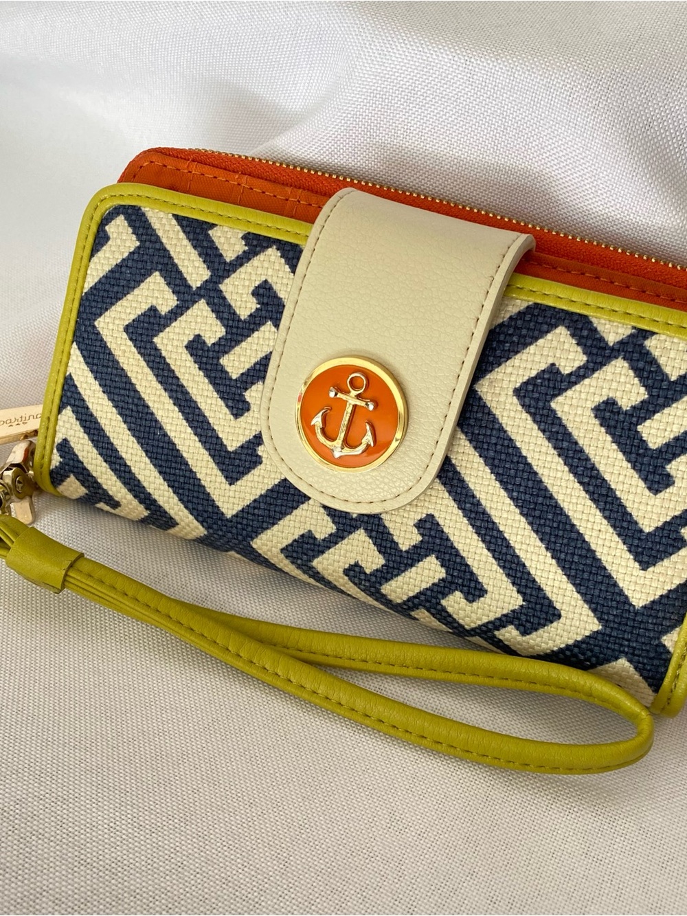 Spartina 449 Haig Point Yacht Club Linen Wristlet Navy Cream Orange Wallet